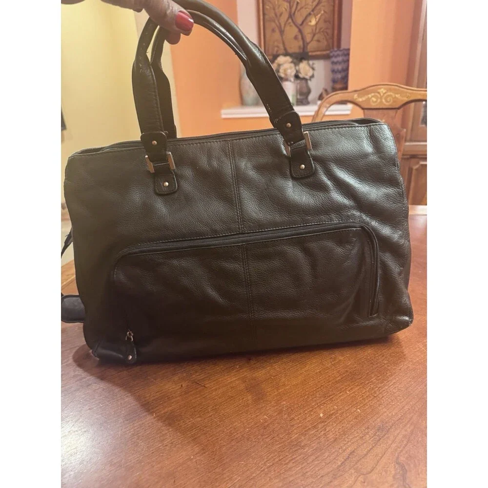 CLARKS Distressed Heavy Duty Black Leather large Laptop Bag